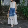 Blue and white gradient tie-dyed cool silk linen dress for women, floral style long dress tie-dyed details Picture